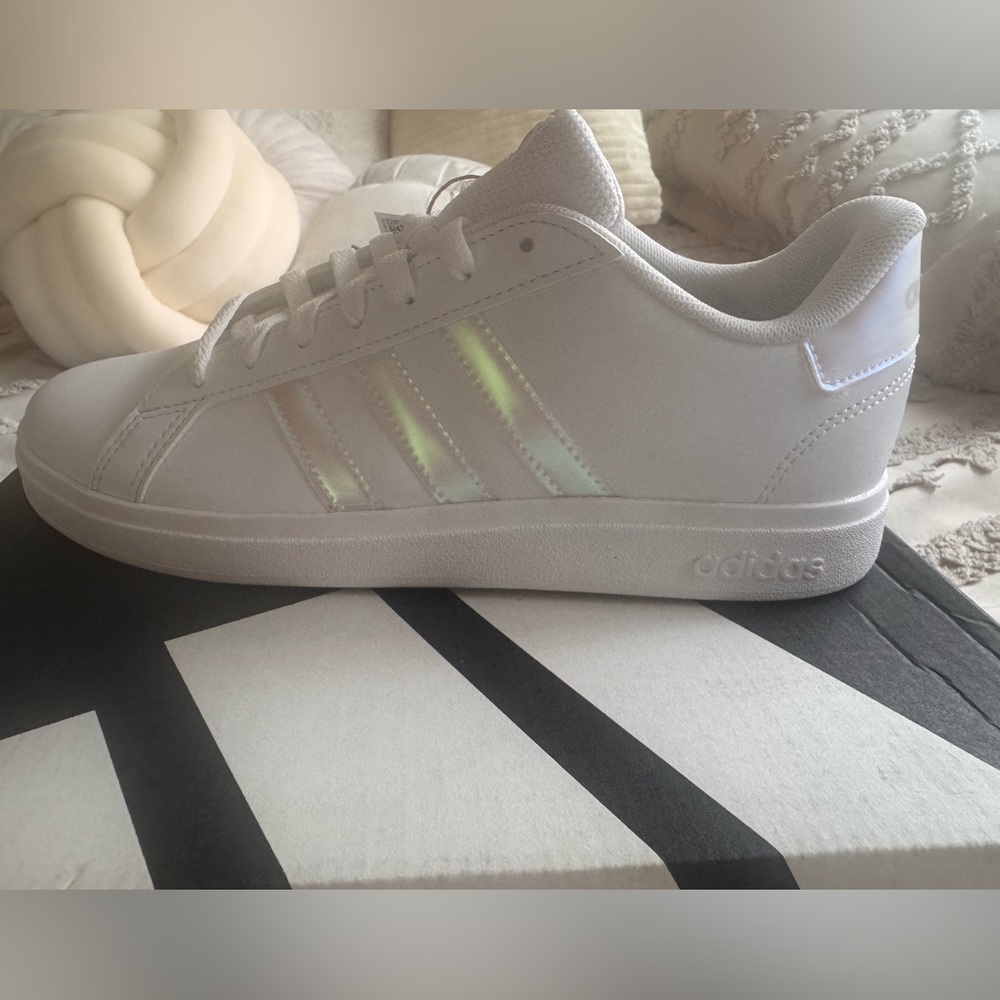 Adidas White Sneakers with Iridescent Accents
